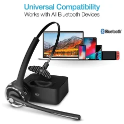 Naztech Wireless Noise Canceling Bluetooth On Ear Headset, Black (15183)