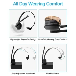 Naztech Wireless Noise Canceling Bluetooth On Ear Headset, Black (15183)