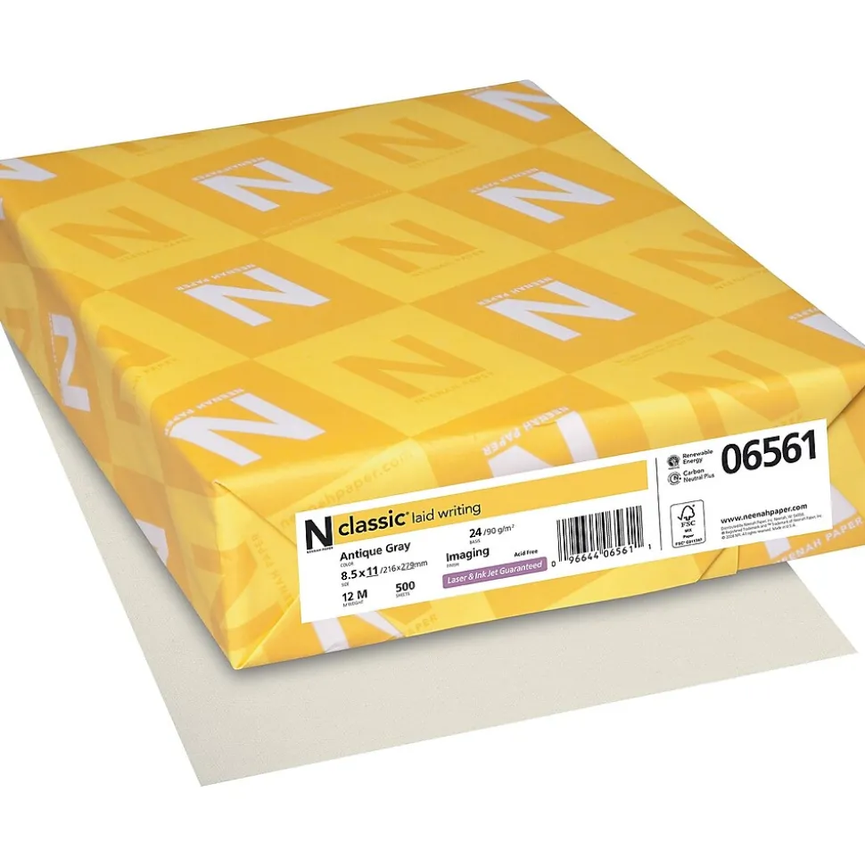 Neenah Paper Classic® 8 1/2" x 11" 24 lbs. Laid Writing Imaging Paper, Antique Gray, 500/Ream