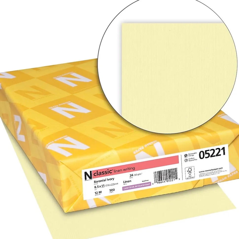 Neenah Paper Classic® 8 1/2" x 11" 24 lbs. Linen Writing Paper, Baronial Ivory, 500/Ream