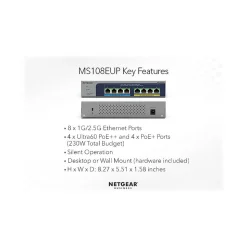 Netgear Plus 8-Port Gigabit Ethernet Managed Switch, Gray (MS108EUP-100NAS)