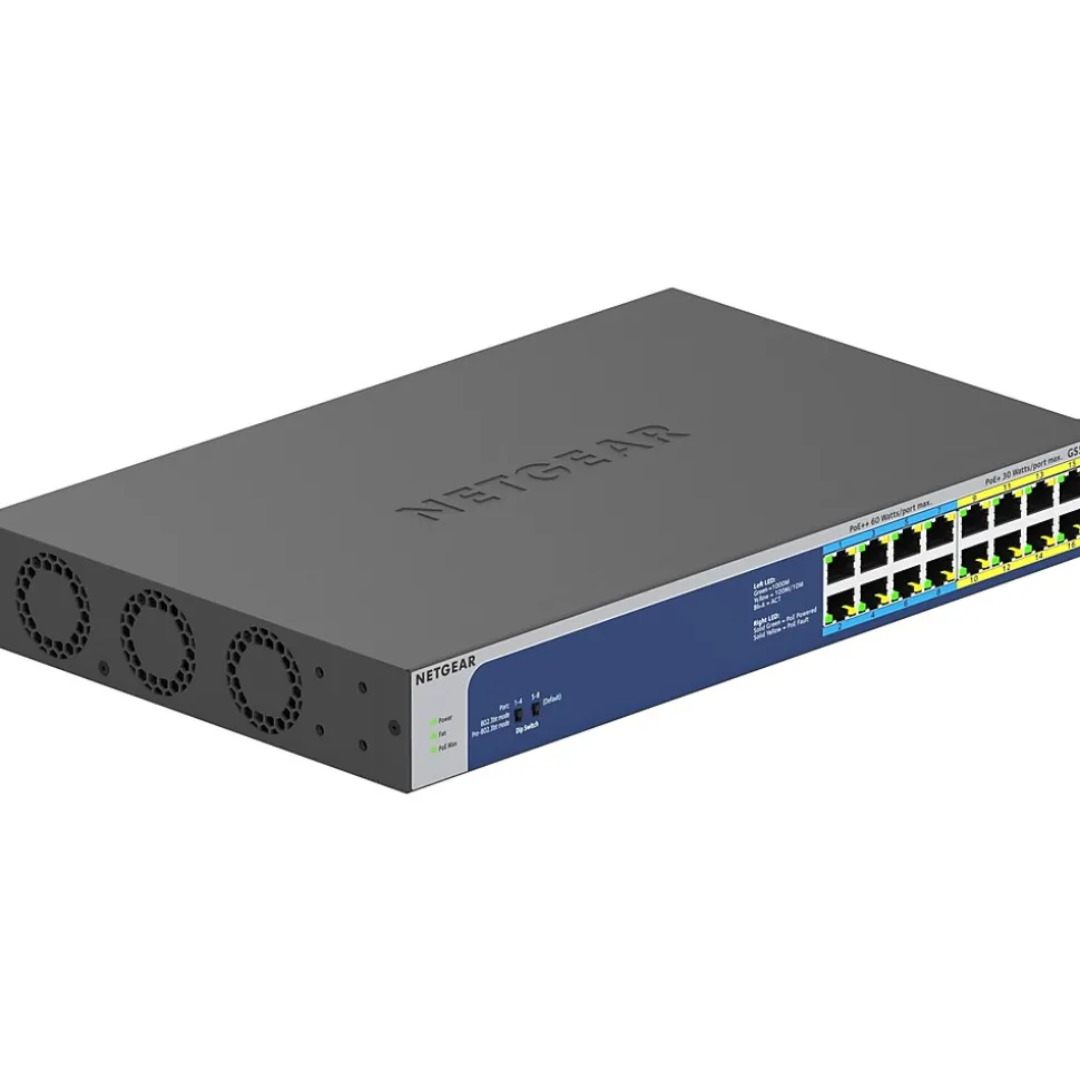 Netgear 16-Port Gigabit Ethernet PoE Unmanaged Switch, 10/100/1000 Mbps, Black/Blue (GS516UP-100NAS)