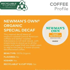 Newman's Own Organic Special Decaf Coffee Keurig K-Cup Pod, Medium Roast, 96/Carton (4051CT)