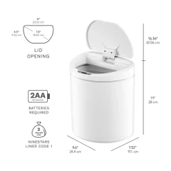 Nine Stars Plastic Sensor Trash Can, 2.1-Gallon, White (DZT-8-29)