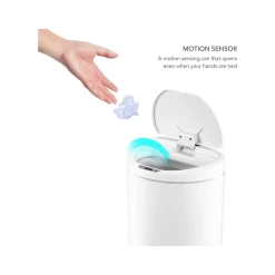 Nine Stars Plastic Sensor Trash Can, 2.1-Gallon, White (DZT-8-29)