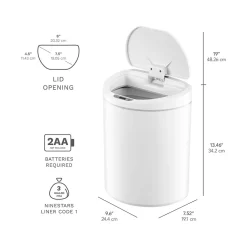 Nine Stars Plastic Sensor Trash Can, 2.6-Gallon, White (DZT-10-29)