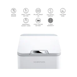 Nine Stars Plastic Sensor Trash Can, 2.6-Gallon, White (DZT-10-35)
