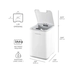 Nine Stars Plastic Sensor Trash Can, 2.6-Gallon, White (DZT-10-35)