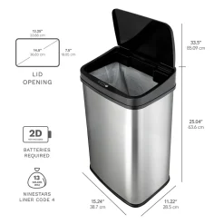 Nine Stars Stainless Steel Motion Sensor Trash Can, 13.2 Gal. (DZT-50-28)