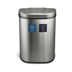 Nine Stars Stainless Steel Dual-Compartment Motion Sensor Trash Can, 18.5-Gallon, Silver (DZT-70-R3)