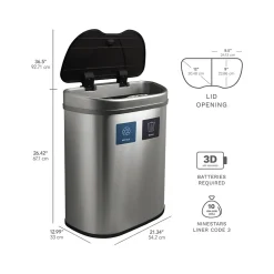 Nine Stars Stainless Steel Dual-Compartment Motion Sensor Trash Can, 18.5-Gallon, Silver (DZT-70-R3)