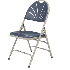NPS 1100 Series Deluxe Fan Back With Triple Brace Double Hinge Folding Chair, Dark Blue, 4 (1115/4)