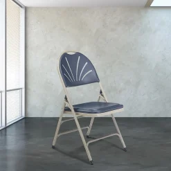 NPS 1100 Series Deluxe Fan Back With Triple Brace Double Hinge Folding Chair, Dark Blue, 4 (1115/4)