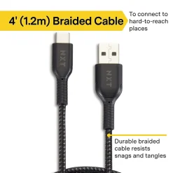 NXT Technologies™ 4 Ft. Braided USB-C to USB-A Cable, Black (NX60473)