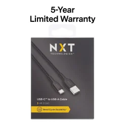 NXT Technologies™ 4 Ft. Braided USB-C to USB-A Cable, Black (NX60473)
