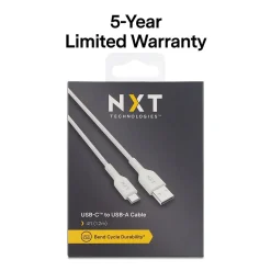 NXT Technologies™ 4 Ft. Braided USB-C to USB-A Cable, White (NX60474)