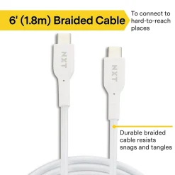 NXT Technologies™ 6 Ft. Braided USB-C Cable, White (NX60470)
