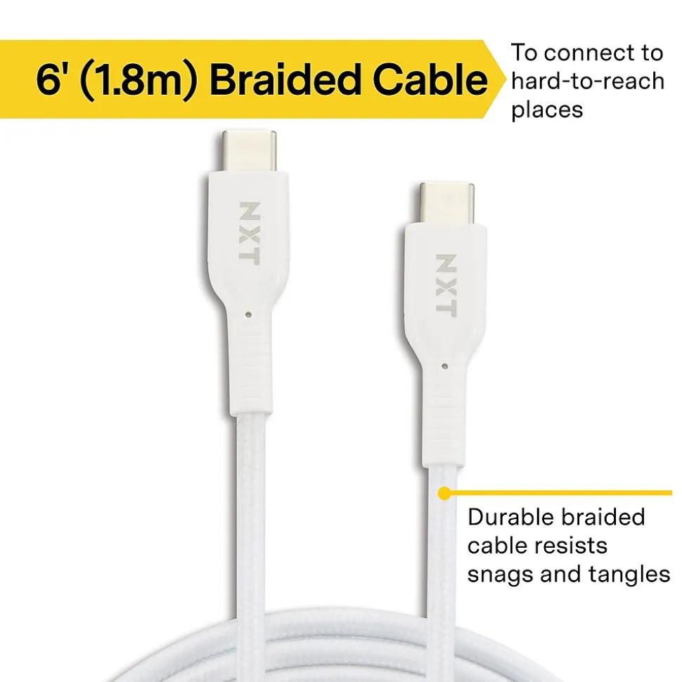 NXT Technologies™ 6 Ft. Braided USB-C Cable, White (NX60470)