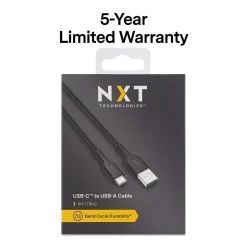 NXT Technologies™ 6 Ft. Braided USB-C to USB-A Cable, Black (NX60471)