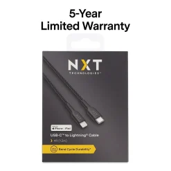NXT Technologies™ 4 Ft. Braided USB-C to Lightning Cable for iPhone/iPad/iPod touch, Black (LBA020-4BKST)