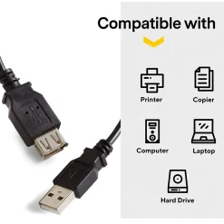 NXT Technologies™ 6' USB A to USB A Cable, Male to Female, Black (NX29753)
