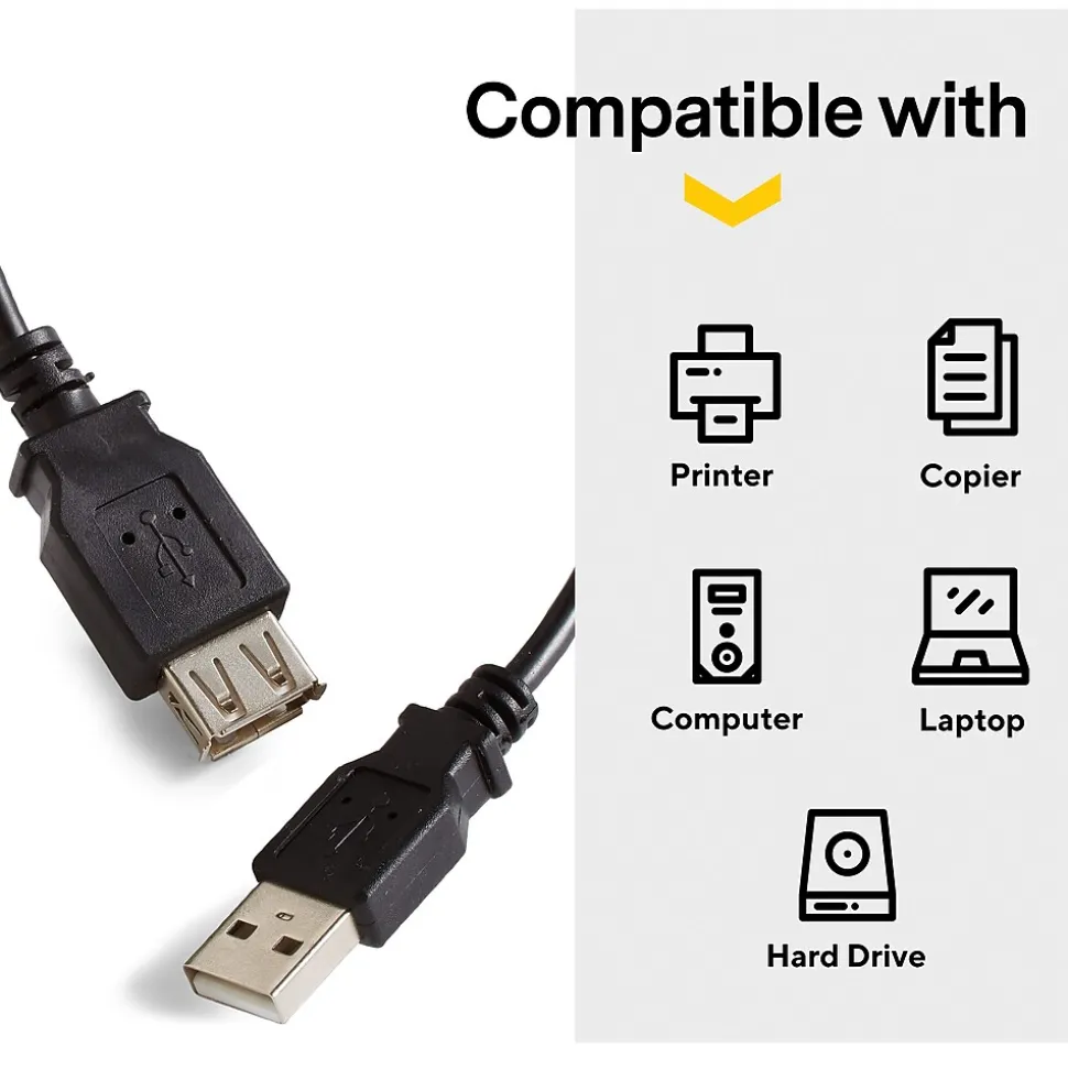 NXT Technologies™ 6' USB A to USB A Cable, Male to Female, Black (NX29753)