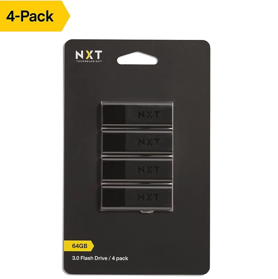 NXT Technologies™ 64GB USB 3.0 Type A Flash Drive, Black, 4/Pack (NX56889-US/CC)