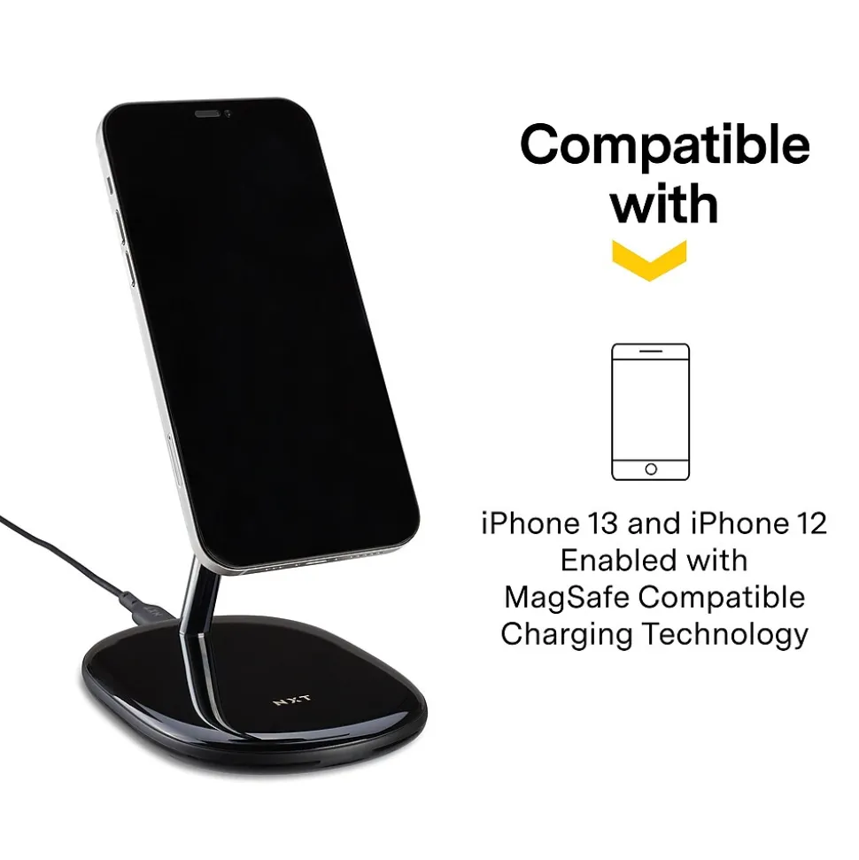 NXT Technologies™ Magnetic Wireless Charging Stand with USB-C Cable for iPhone 12/13, Black (NX60458)