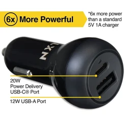 NXT Technologies™ Universal USB-C/USB-A Car Charger, Black (NX60452)