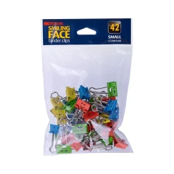 Officemate Smiling Face Small Binder Clips, 0.38" Capacity, Assorted Colors, 42 Clips/Pack (31090)