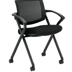 Offices To Go Mesh Flip Seat Nester with Arms, Black (OTG11340B)