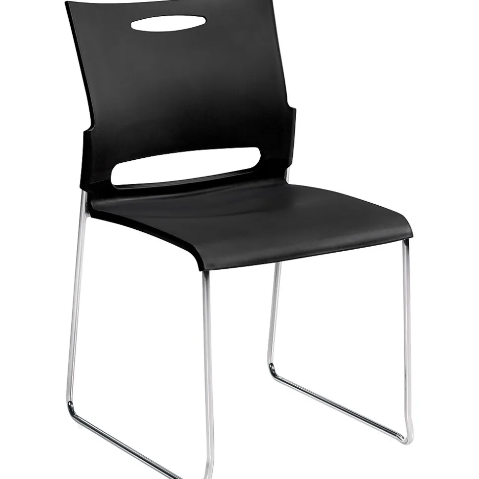 Offices To Go Plastic Armless Stacking Chair, Black/Chrome, 4/Pk (TDOTG11310B)