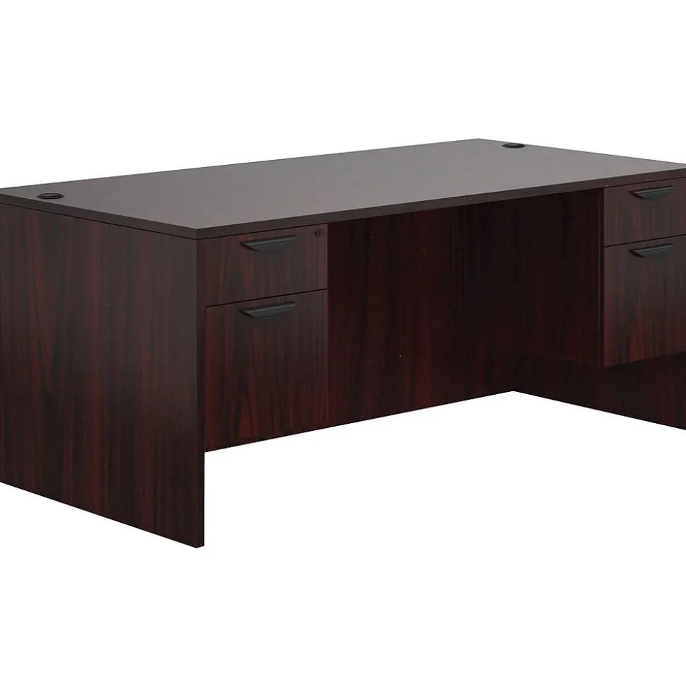 Offices To Go Superior Laminate Double Pedestal Desk, Box/File, American Mahogany, 29.5"Hx71"Wx36"D