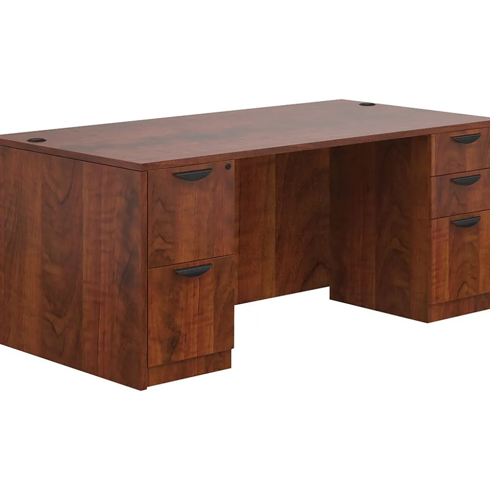 Offices To Go Superior Laminate Double Pedestal Desk, Box/File, American Dark Cherry, 29.5"x71"x36"