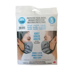 Onyx & Blue Reusable Cloth Face Masks for Adults, Polypropylene, 5 Masks/Pack (9502)