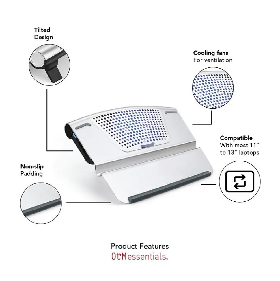 OTM Essentials 15.5" x 11.5" Aluminum Small Laptop Riser Stand, Gray (OB-A2B)