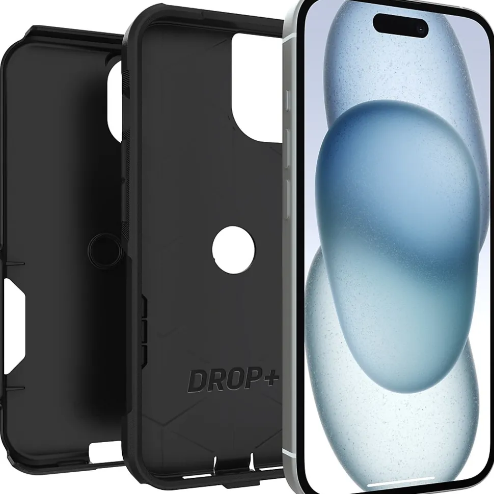 OtterBox Commuter Rugged Case for iPhone 13/14/15, Shock Absorbing, Black (77-92605)