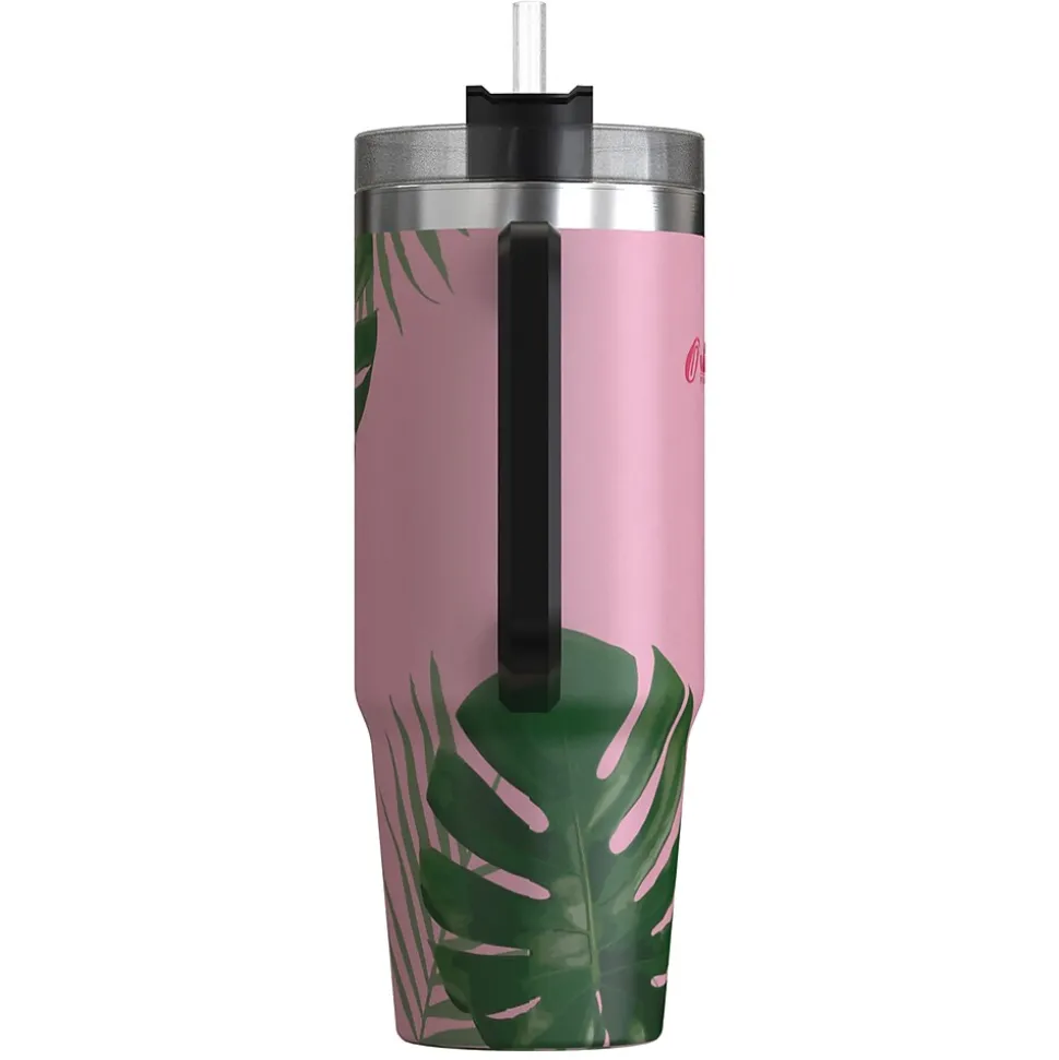 Outdoors Professional Stainless Steel Double-Walled Vacuum Insulated Tumbler with Straw, 30 oz., Tropical Pink (OUTD9225)