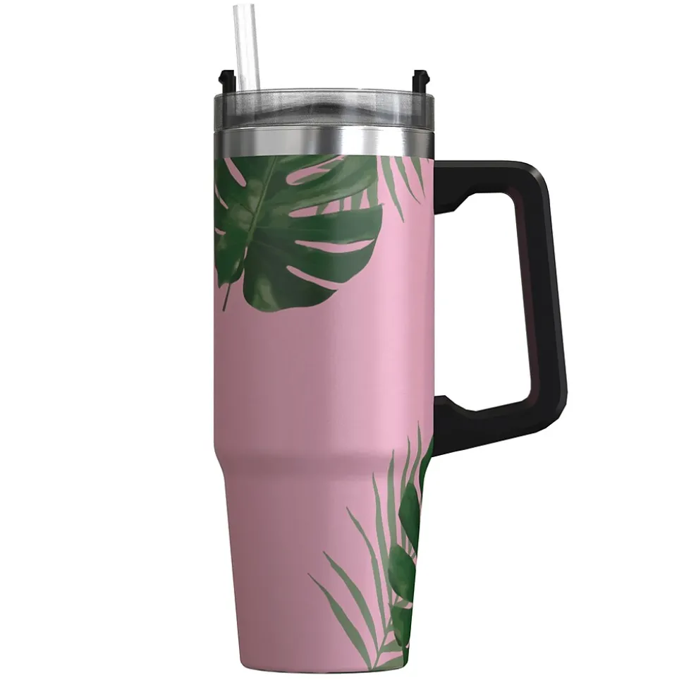 Outdoors Professional Stainless Steel Double-Walled Vacuum Insulated Tumbler with Straw, 30 oz., Tropical Pink (OUTD9225)
