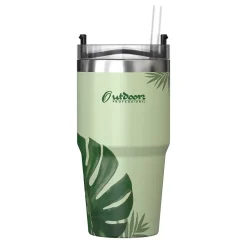 Outdoors Professional Stainless Steel Double-Walled Vacuum Insulated Tumbler with Straw, 20 oz., Tropical Green (OUTD9195)