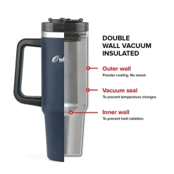 Outdoors Professional Stainless Steel Double-Walled Vacuum Insulated Tumbler with Straw, 40 oz., Navy Blue (OUTD9058)