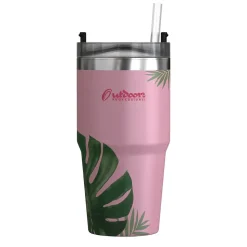 Outdoors Professional Stainless Steel Double-Walled Vacuum Insulated Tumbler with Straw, 20 oz., Tropical Pink (OUTD9201)