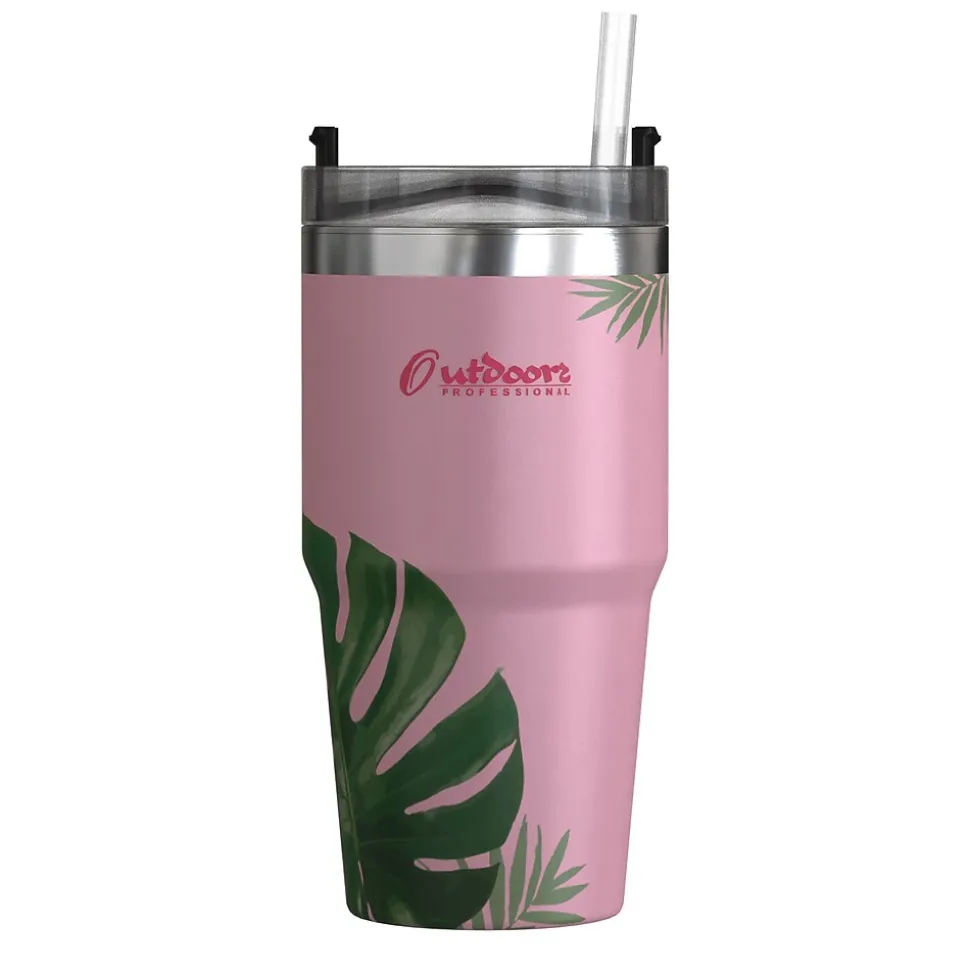 Outdoors Professional Stainless Steel Double-Walled Vacuum Insulated Tumbler with Straw, 20 oz., Tropical Pink (OUTD9201)