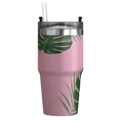 Outdoors Professional Stainless Steel Double-Walled Vacuum Insulated Tumbler with Straw, 20 oz., Tropical Pink (OUTD9201)