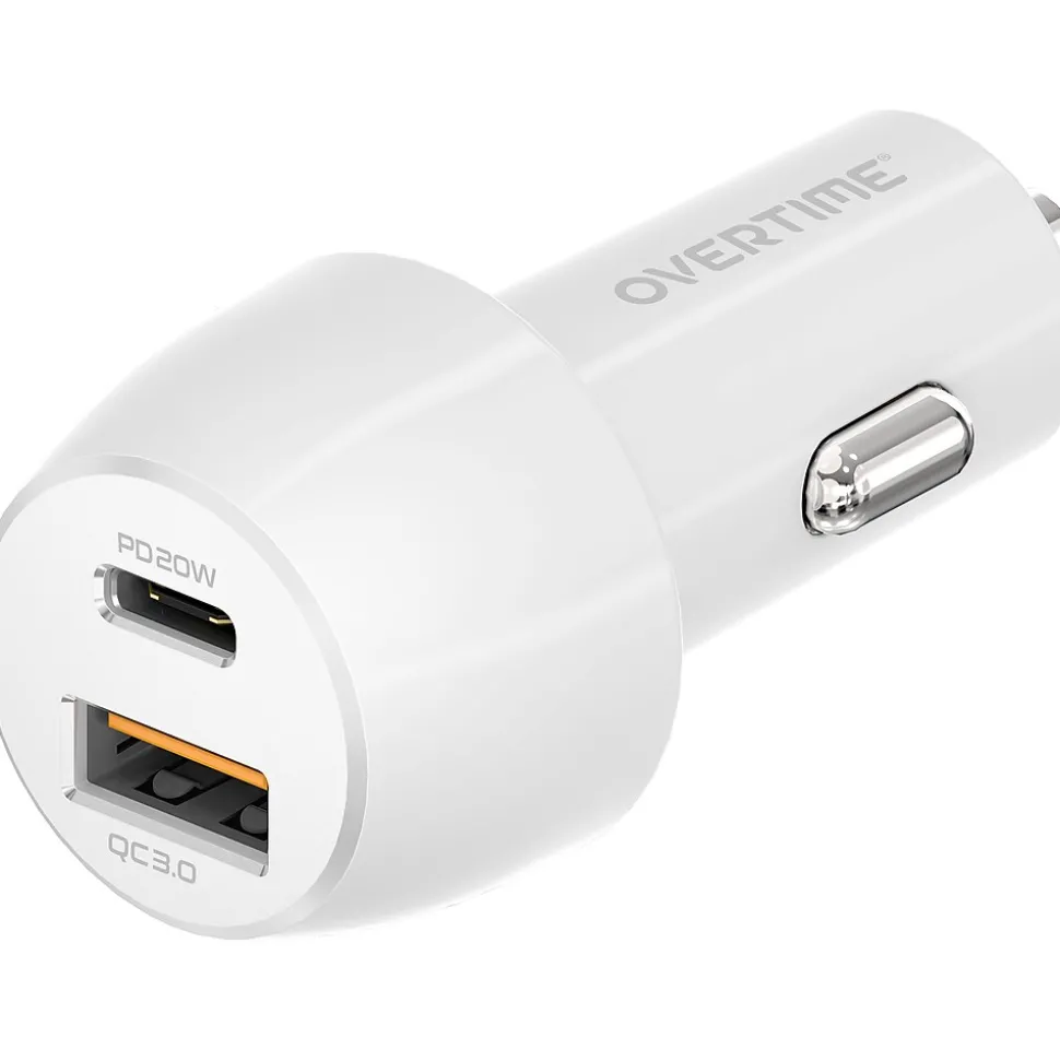 Overtime Overtime Dual USB-A/USB-C Universal Car Charger, White (OTC2USB2ASL)
