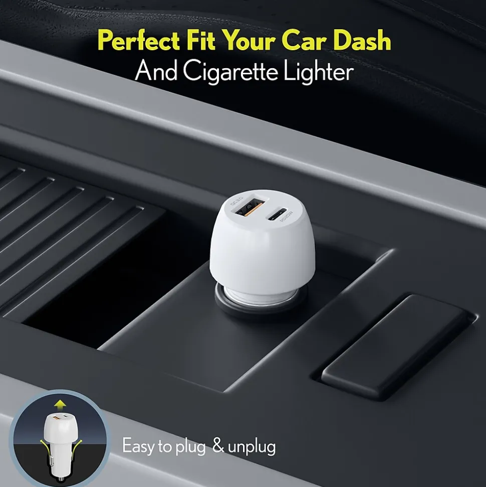 Overtime Overtime Dual USB-A/USB-C Universal Car Charger, White (OTC2USB2ASL)