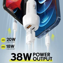 Overtime Overtime Dual USB-A/USB-C Universal Car Charger, White (OTC2USB2ASL)