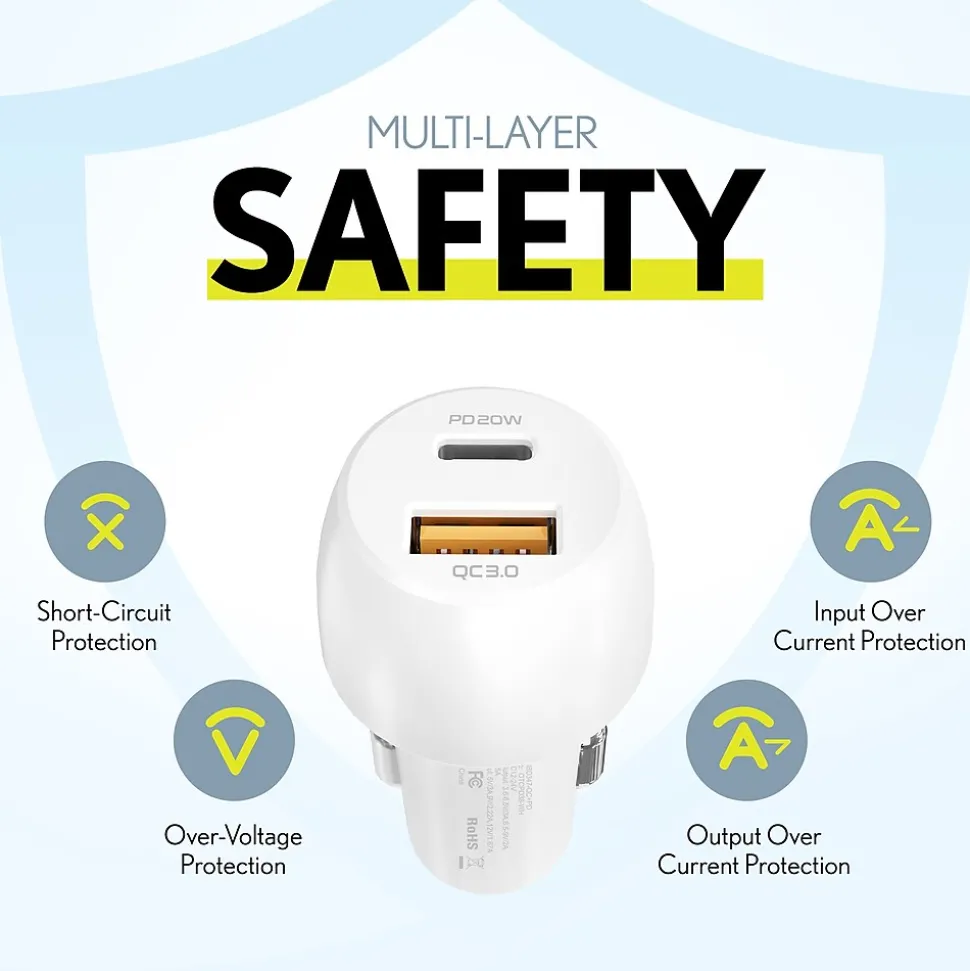 Overtime Overtime Dual USB-A/USB-C Universal Car Charger, White (OTC2USB2ASL)