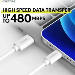 Overtime Overtime USBC Certified Charging Cables USB-C to USB-C Charging Cable, 6 ft., White, 3/Pack (MFIBLACK10FT)