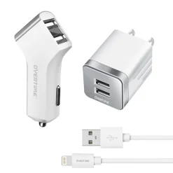 Overtime 3PC Kit Lightning Charging Kit/Bundle for iPhone/iPad/iPod Touch, White (DAC3IN1)